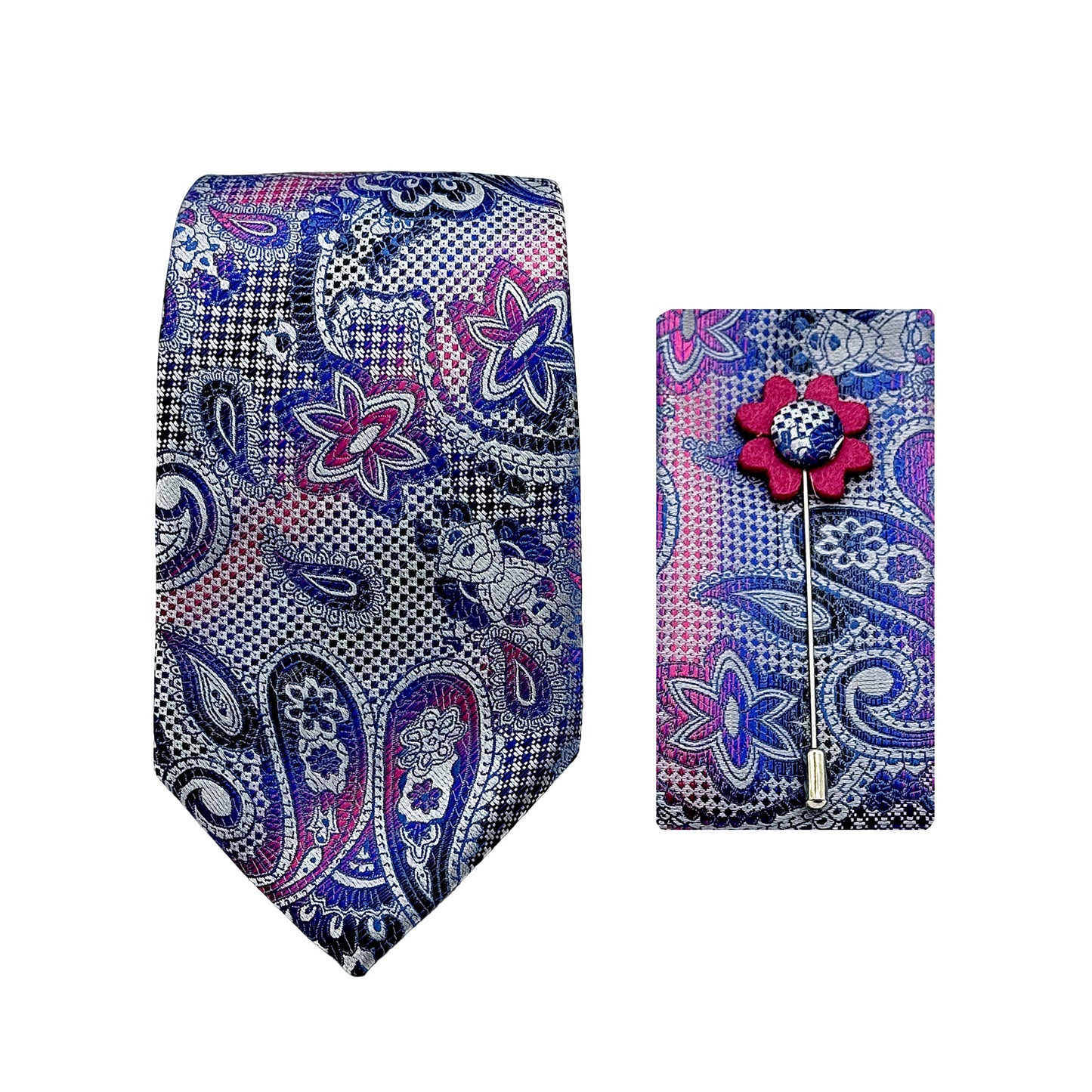 Purple Luxury Textured Paisley Weave 7.5cm Width Tie/Pocket Square/Lapel Pin Combo Sets