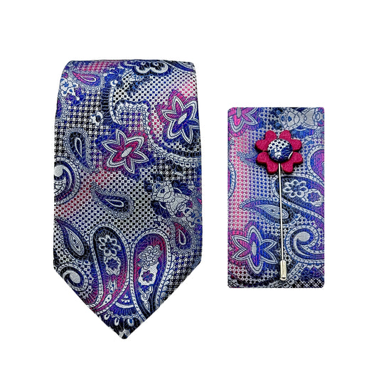 Purple Luxury Textured Paisley Weave 7.5cm Width Tie/Pocket Square/Lapel Pin Combo Sets