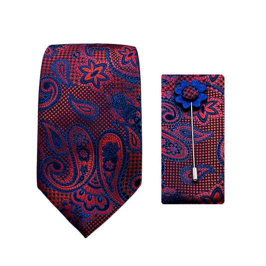 Burgundy Luxury Textured Paisley Weave 7.5cm Width Tie/Pocket Square/Lapel Pin Combo Sets