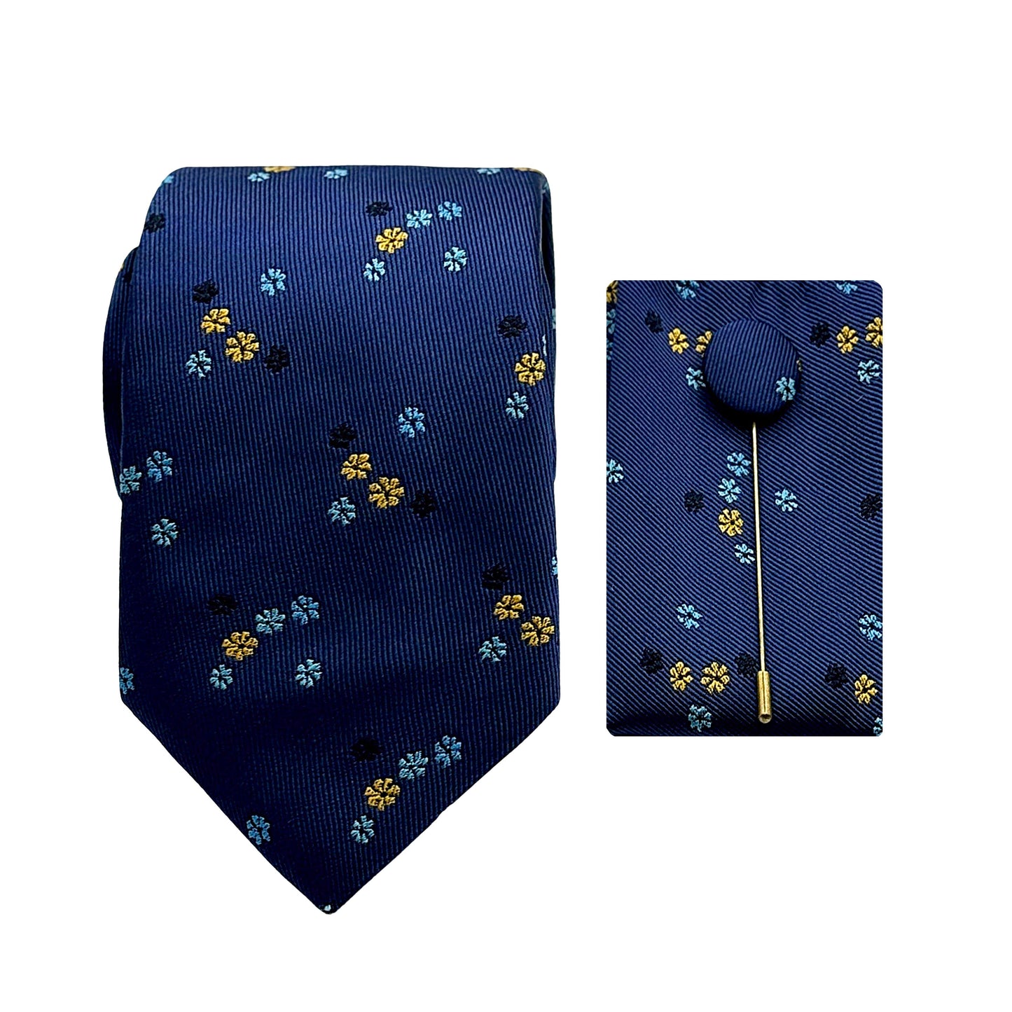 JACOMBO246010 JAMES ADELIN Luxury Small Floral 7.5cm Width Tie/Pocket Square/Lapel Pin Combo Set