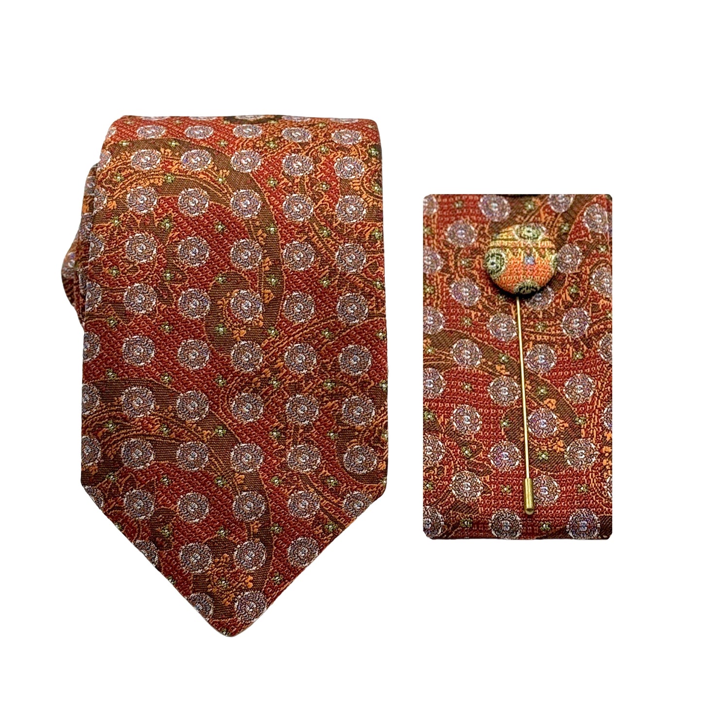 JACOMBO242020 JAMES ADELIN Luxury Textured Paisley 7.5cm Width Tie/Pocket Square/Lapel Pin Combo Set