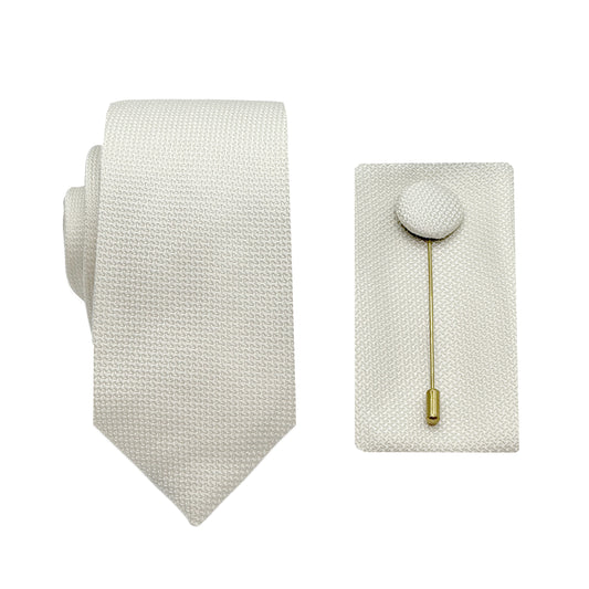 Beige Luxury Textured Weave 6.5cm Width Skinny Tie/Pocket Square/Lapel Pin Combo Set