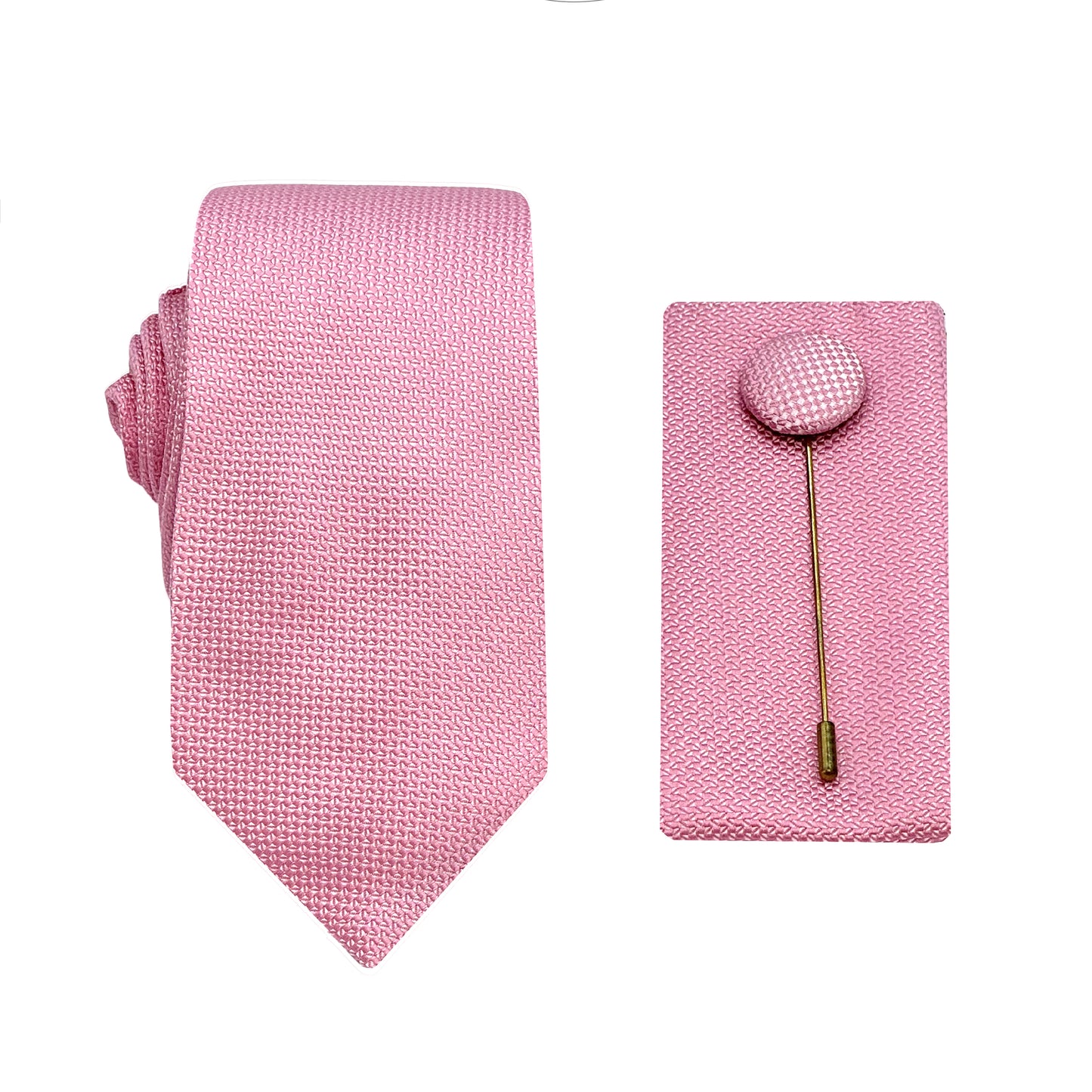 Pink Luxury Textured Weave 6.5cm Width Skinny Tie/Pocket Square/Lapel Pin Combo Set