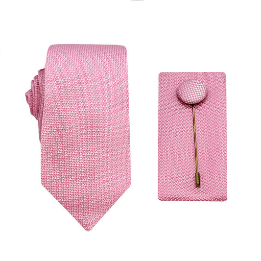 Pink Luxury Textured Weave 6.5cm Width Skinny Tie/Pocket Square/Lapel Pin Combo Set