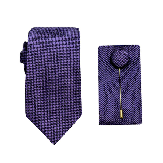 Grape Luxury Textured Weave 6.5cm Width Skinny Tie/Pocket Square/Lapel Pin Combo Set