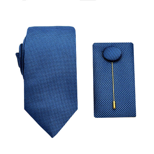 Airforce Blue Luxury Textured Weave 6.5cm Width Skinny Tie/Pocket Square/Lapel Pin Combo Set