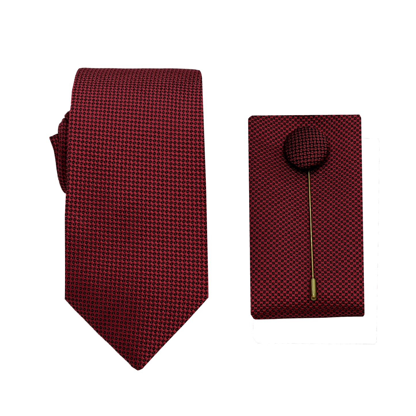 Claret Luxury Textured Weave 6.5cm Width Skinny Tie/Pocket Square/Lapel Pin Combo Set
