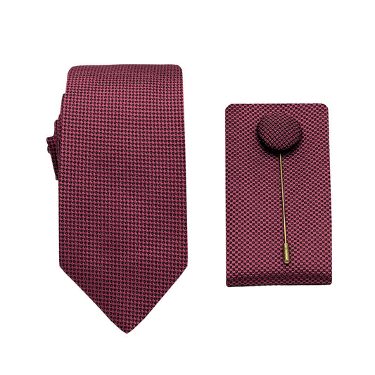 Cherry Luxury Textured Weave 6.5cm Width Skinny Tie/Pocket Square/Lapel Pin Combo Set