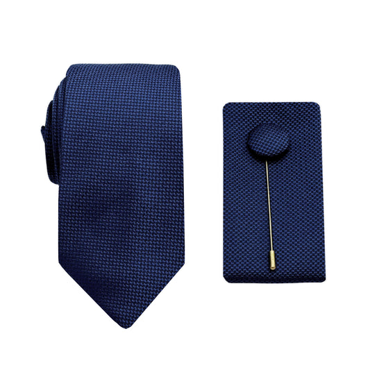 French Blue Luxury Textured Weave 6.5cm Width Skinny Tie/Pocket Square/Lapel Pin Combo Set