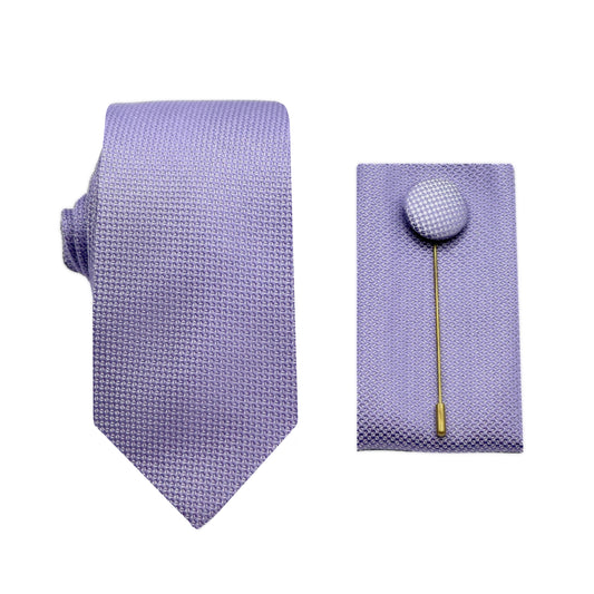 Lavender Luxury Textured Weave 6.5cm Width Skinny Tie/Pocket Square/Lapel Pin Combo Set
