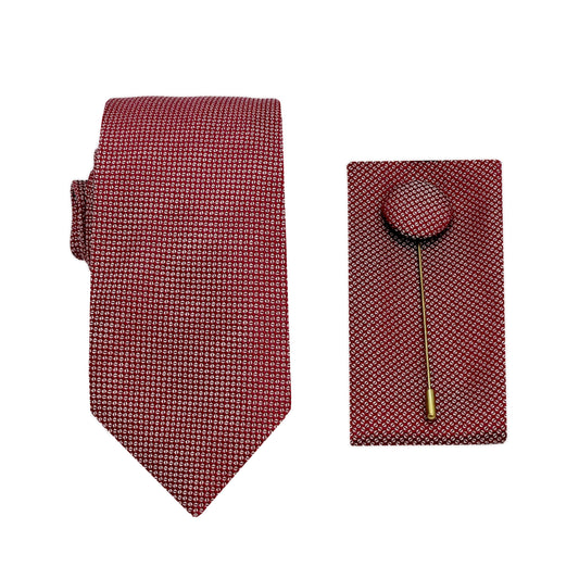 Burgundy Luxury Textured Weave 6.5cm Width Skinny Tie/Pocket Square/Lapel Pin Combo Set