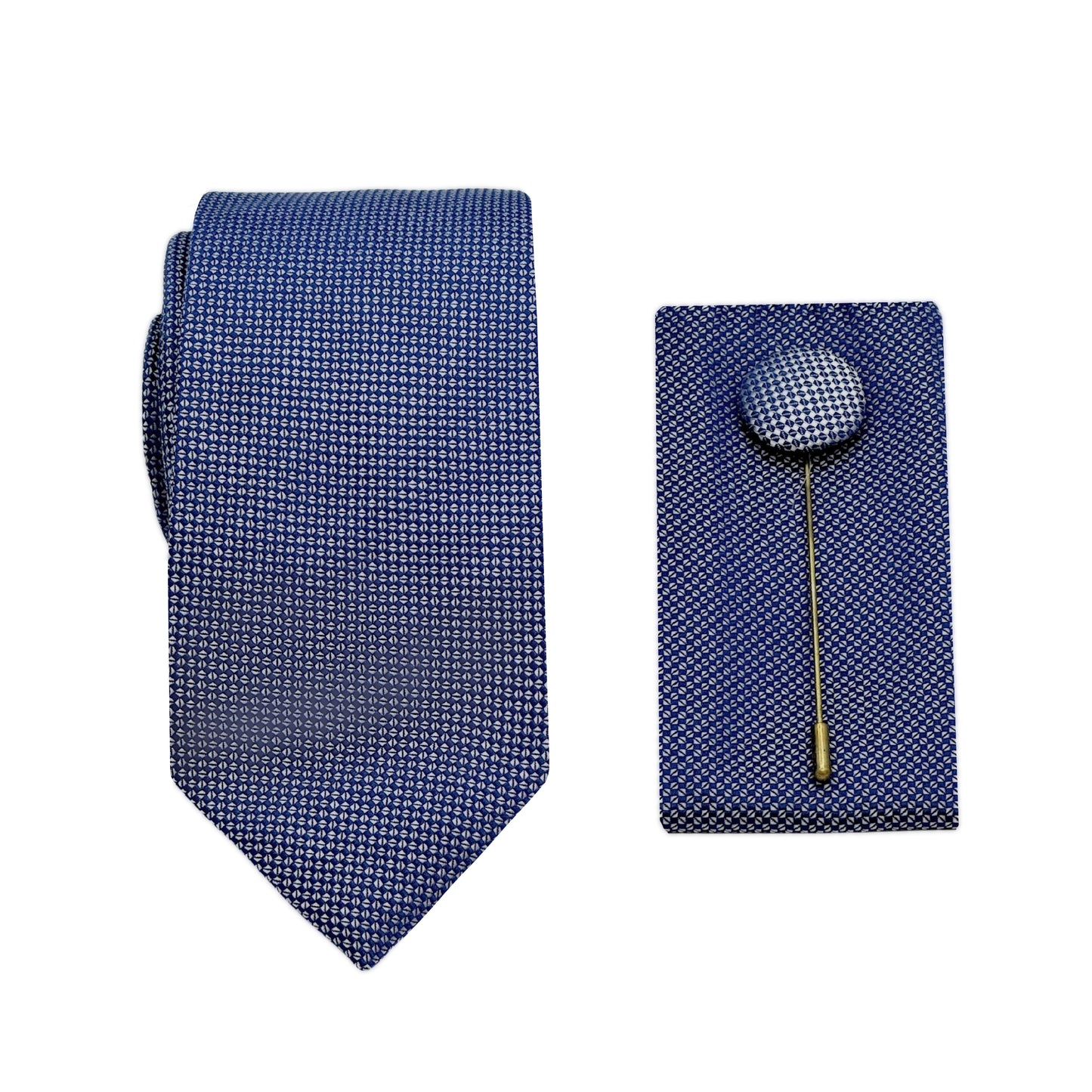 Navy Luxury Textured Weave 6.5cm Width Skinny Tie/Pocket Square/Lapel Pin Combo Set