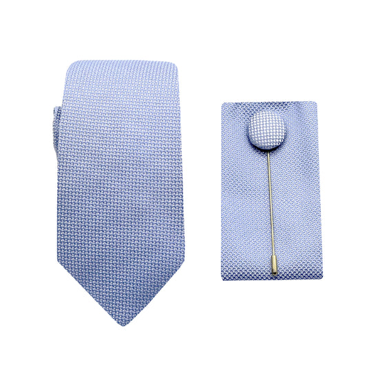 Sky Blue Luxury Textured Weave 6.5cm Width Skinny Tie/Pocket Square/Lapel Pin Combo Set
