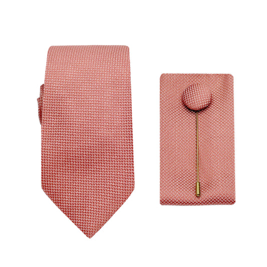 Tangerine Luxury Textured Weave 6.5cm Width Skinny Tie/Pocket Square/Lapel Pin Combo Set
