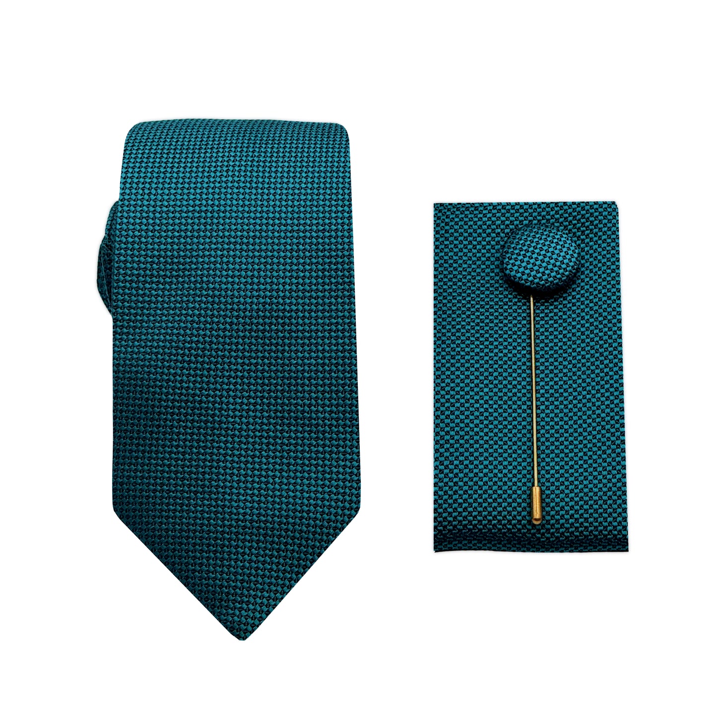 Teal Luxury Textured Weave 6.5cm Width Skinny Tie/Pocket Square/Lapel Pin Combo Set