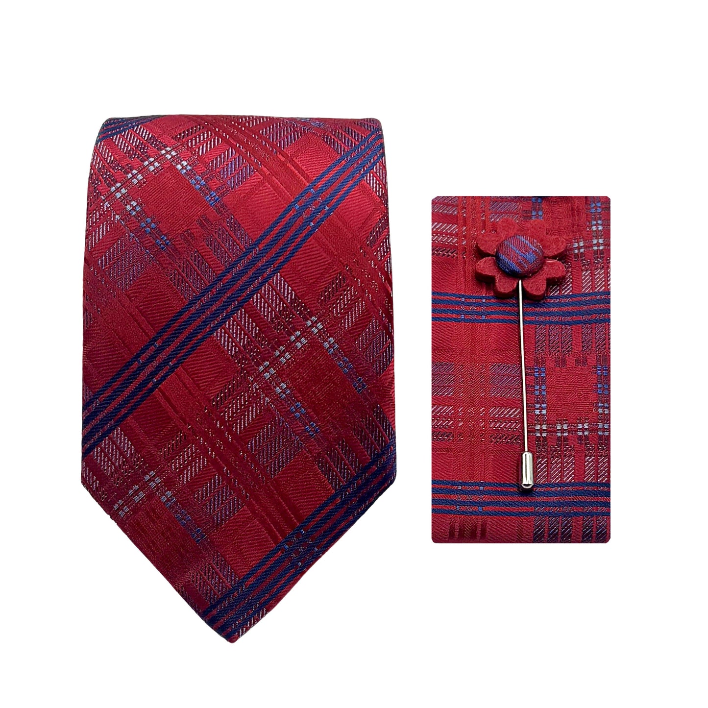 JACOMBO224080 JAMES ADELIN Luxury Textured Check 7.5cm Width Tie/Pocket Square/Lapel Pin Combo Set