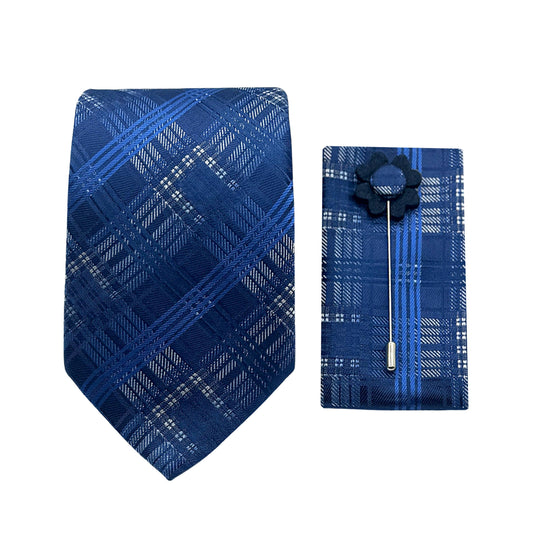 JACOMBO224080 JAMES ADELIN Luxury Textured Check 7.5cm Width Tie/Pocket Square/Lapel Pin Combo Set