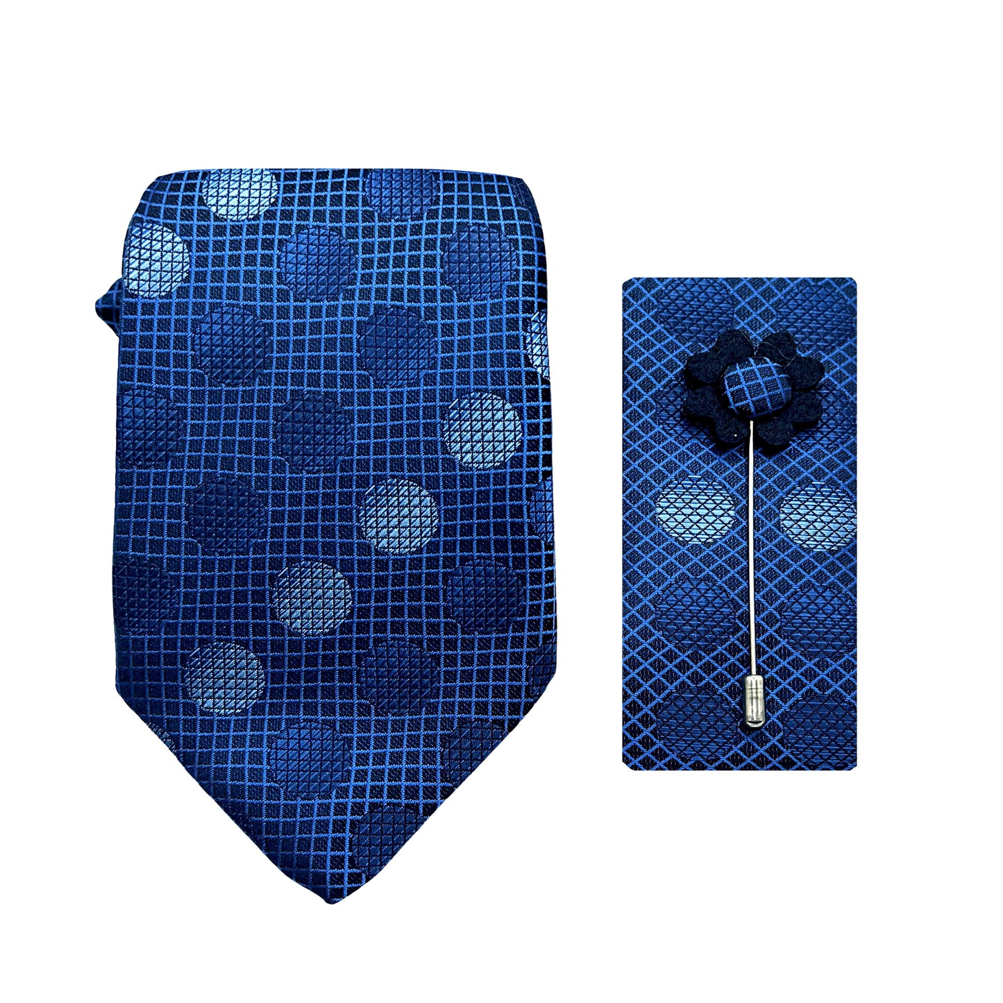 JACOMBO225020 JAMES ADELIN Luxury Geometric Spotted 7.5cm Width Tie/Pocket Square/Lapel Pin Combo Set