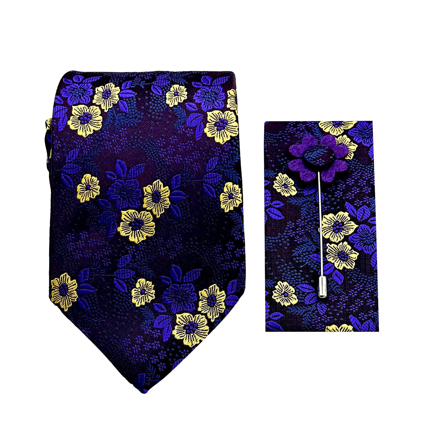 JACOMBO226070 JAMES ADELIN Luxury Lush Floral 7.5cm Width Tie/Pocket Square/Lapel Pin Combo Set