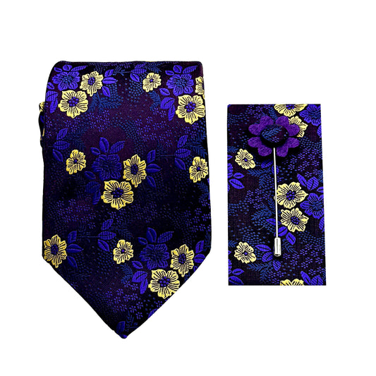 JACOMBO226070 JAMES ADELIN Luxury Lush Floral 7.5cm Width Tie/Pocket Square/Lapel Pin Combo Set