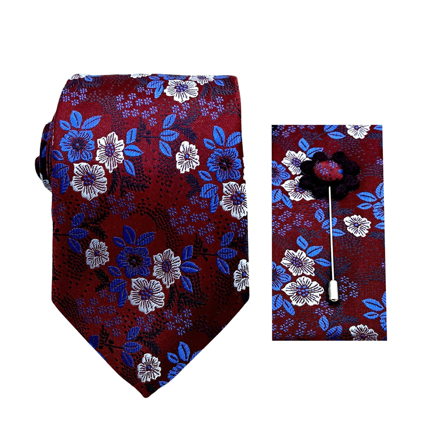 JACOMBO226070 JAMES ADELIN Luxury Lush Floral 7.5cm Width Tie/Pocket Square/Lapel Pin Combo Set