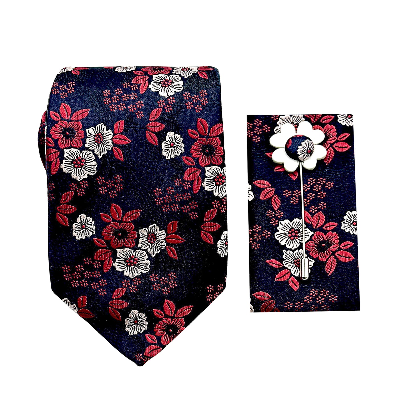 JACOMBO226070 JAMES ADELIN Luxury Lush Floral 7.5cm Width Tie/Pocket Square/Lapel Pin Combo Set