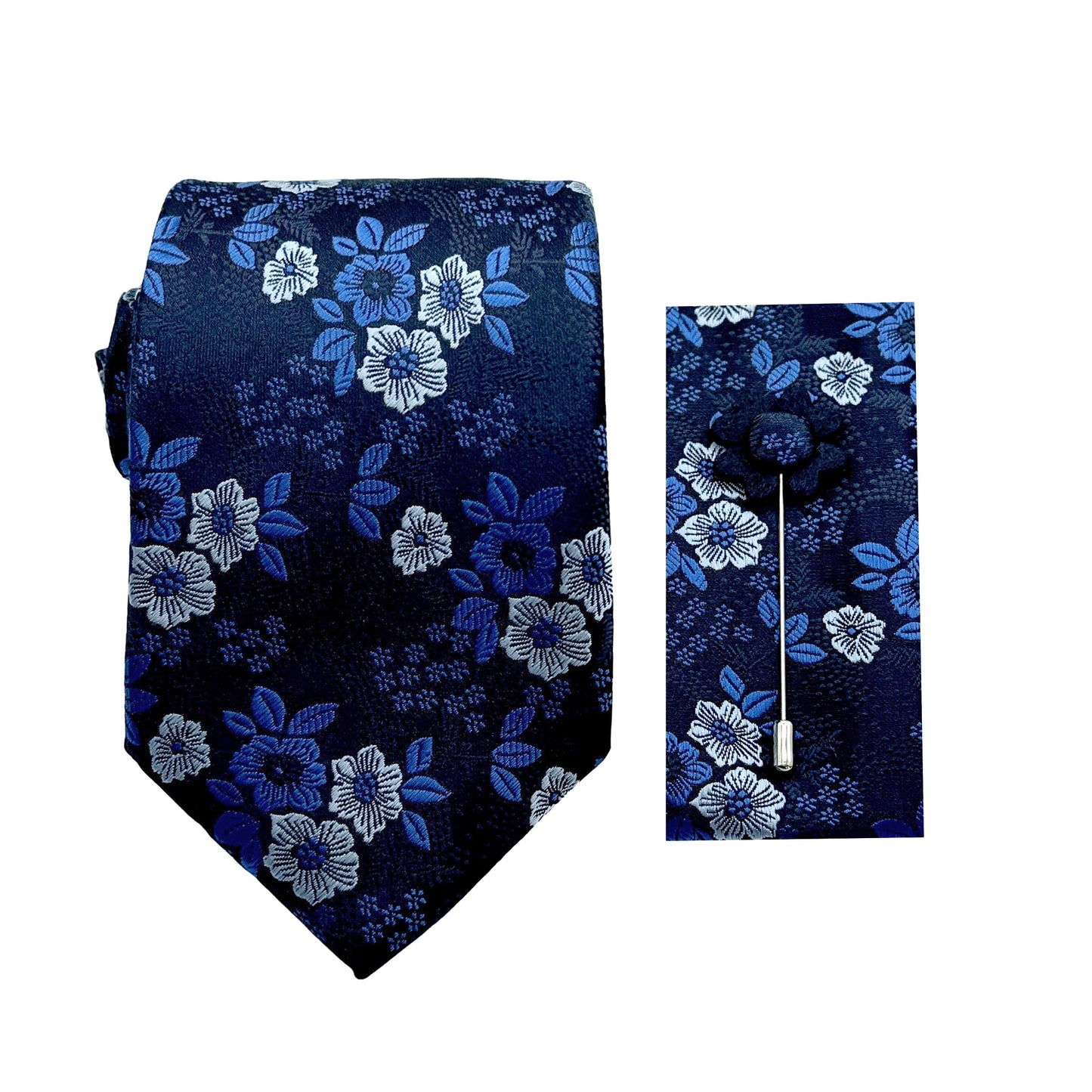 JACOMBO226070 JAMES ADELIN Luxury Lush Floral 7.5cm Width Tie/Pocket Square/Lapel Pin Combo Set