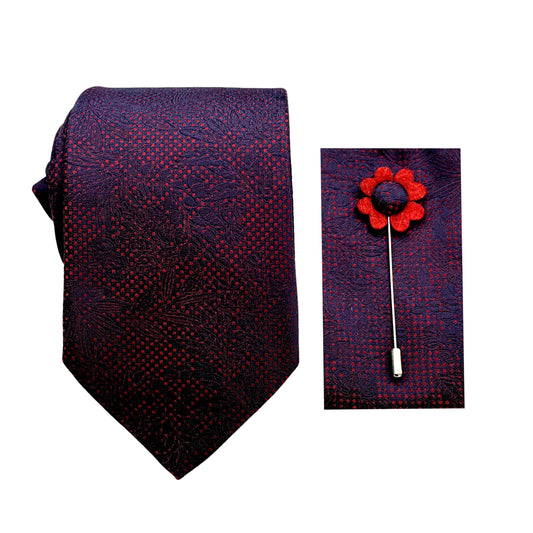 JACOMBO226080 JAMES ADELIN Luxury Floral Emboss 7.5cm Width Tie/Pocket Square/Lapel Pin Combo Set