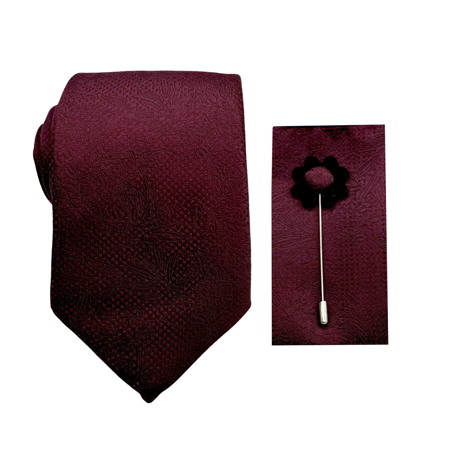 JACOMBO226080 JAMES ADELIN Luxury Floral Emboss 7.5cm Width Tie/Pocket Square/Lapel Pin Combo Set