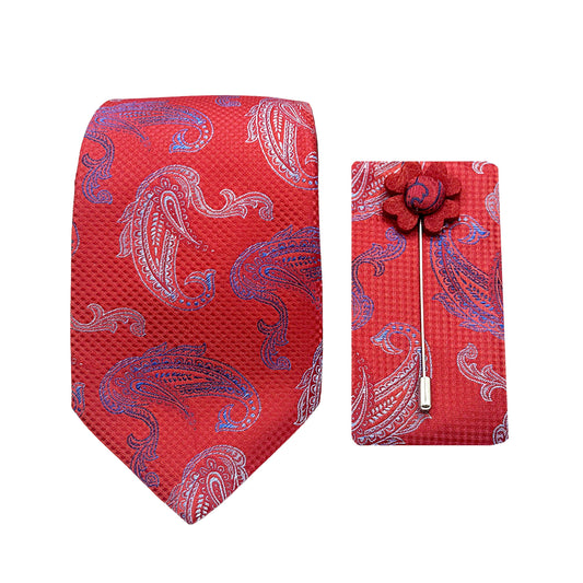 JACOMBO227100 JAMES ADELIN Luxury Textured Paisley 7.5cm Width Tie/Pocket Square/Lapel Pin Combo Set
