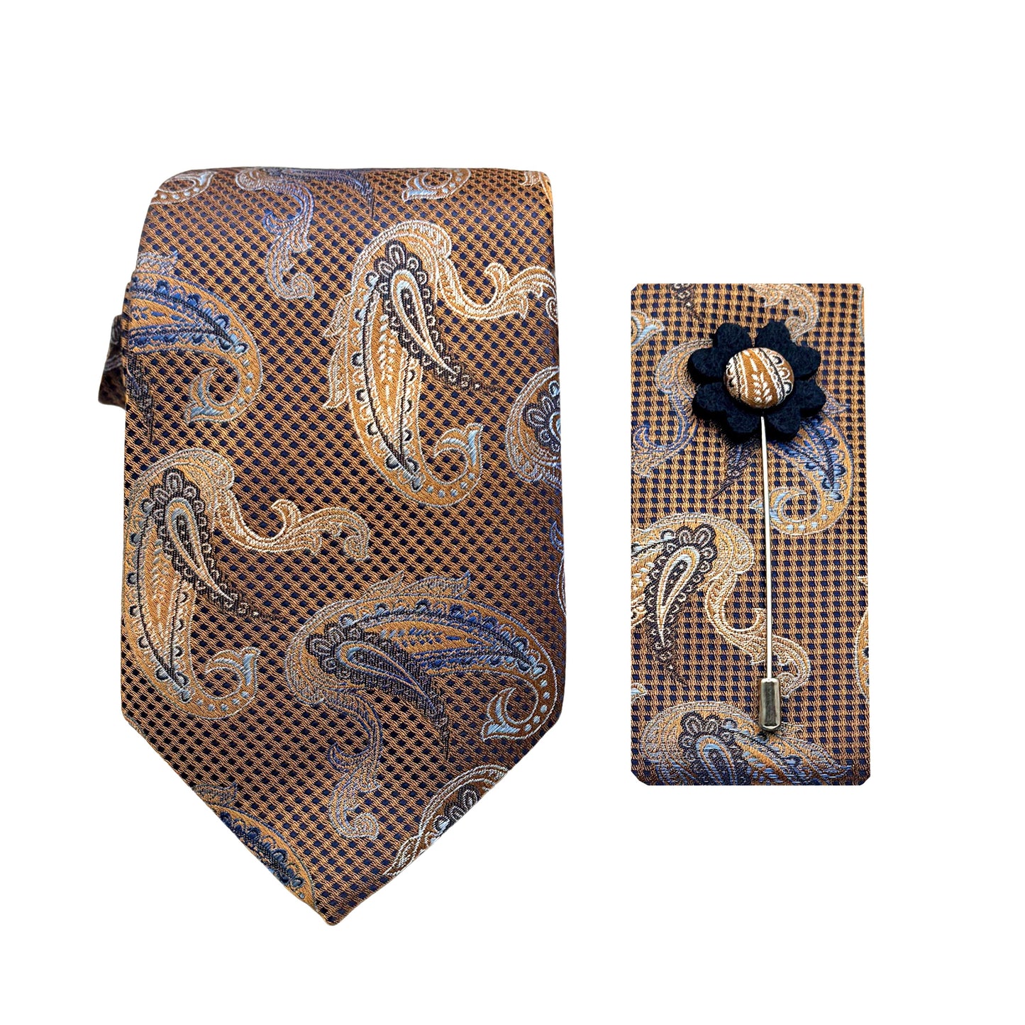 JACOMBO227100 JAMES ADELIN Luxury Textured Paisley 7.5cm Width Tie/Pocket Square/Lapel Pin Combo Set