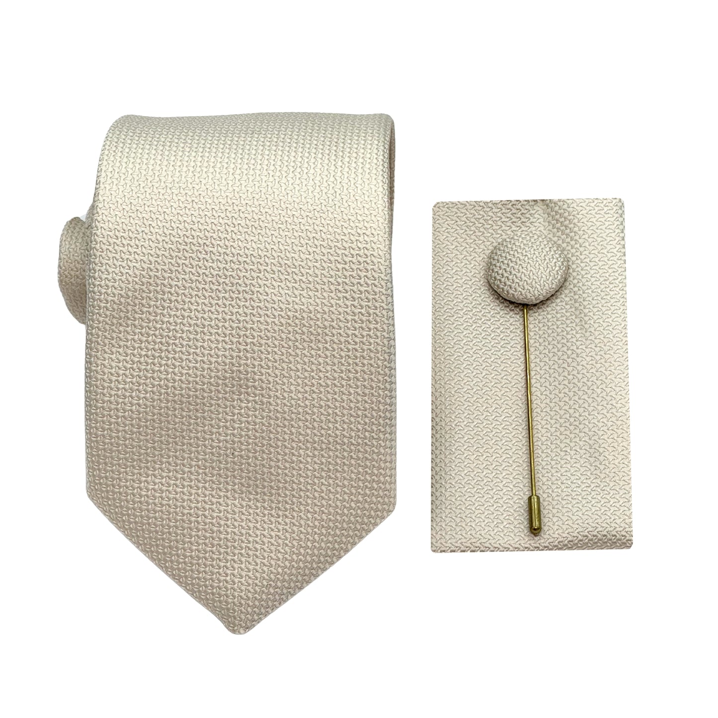 Cream Luxury Textured Weave 7.5cm Width Tie/Pocket Square/Lapel Pin Combo Set