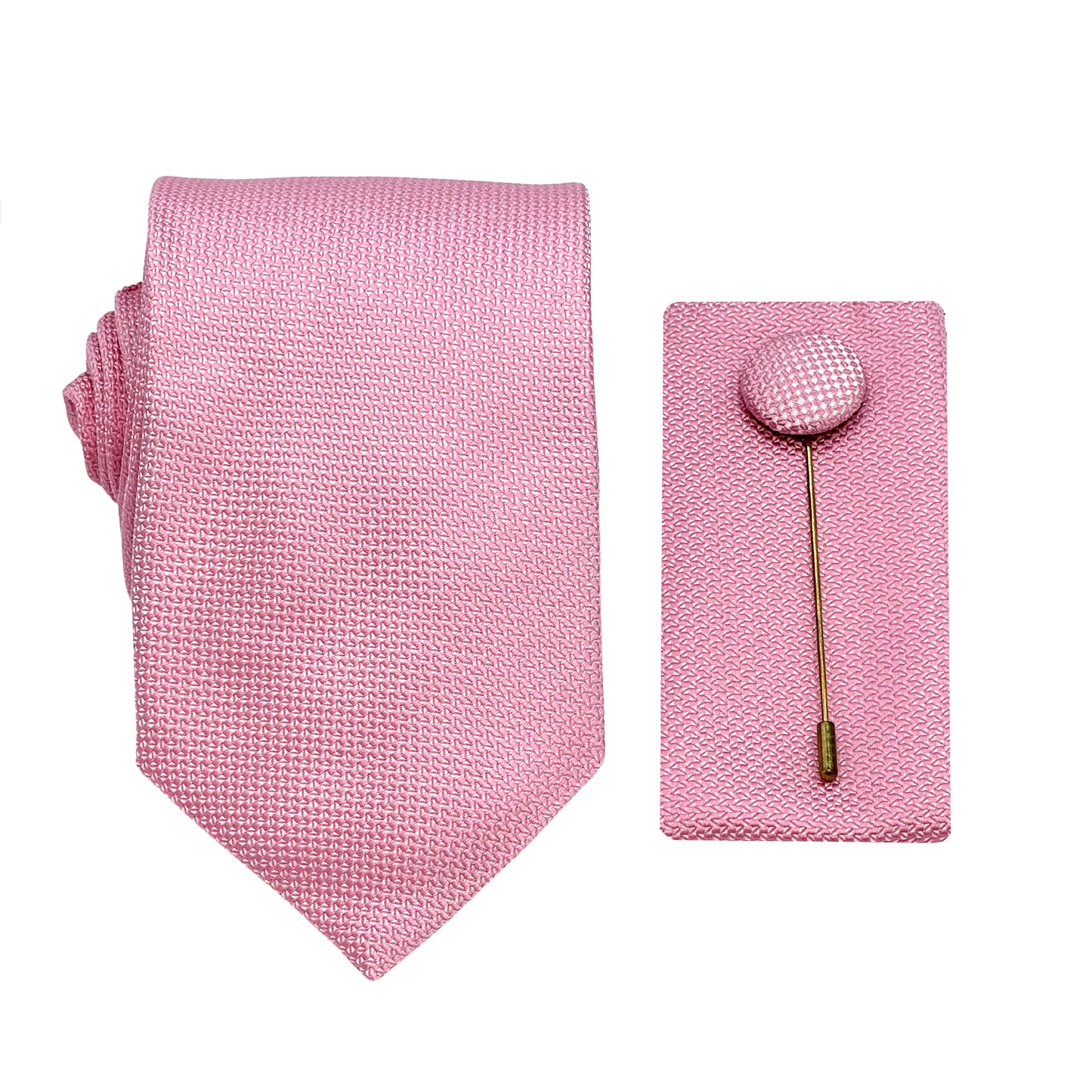 Pink Luxury Textured Weave 7.5cm Width Tie/Pocket Square/Lapel Pin Combo Set