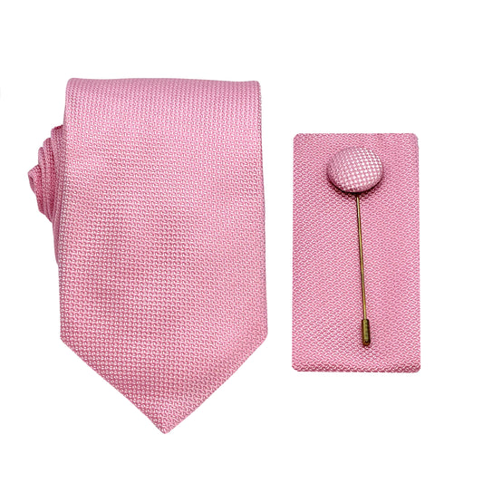 Pink Luxury Textured Weave 7.5cm Width Tie/Pocket Square/Lapel Pin Combo Set