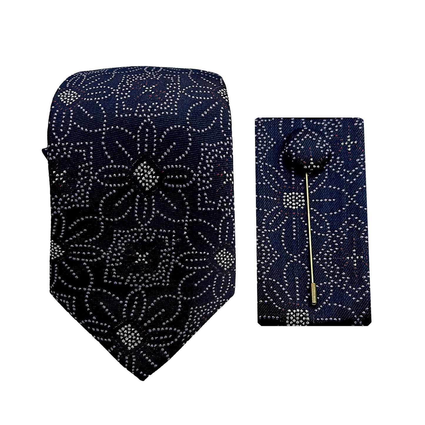 JACOMBO242010 JAMES ADELIN Luxury Pin Dot Floral 7.5cm Width Tie/Pocket Square/Lapel Pin Combo Set