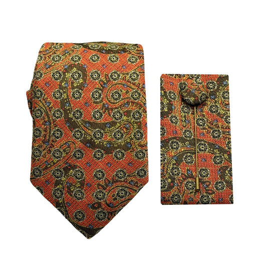 JACOMBO242020 JAMES ADELIN Luxury Textured Paisley 7.5cm Width Tie/Pocket Square/Lapel Pin Combo Set
