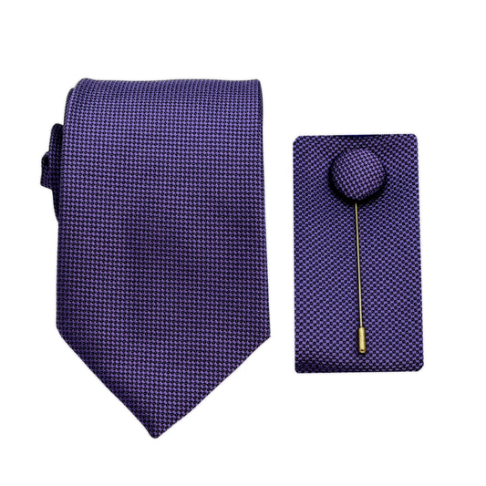 Grape Luxury Textured Weave 7.5cm Width Tie/Pocket Square/Lapel Pin Combo Set