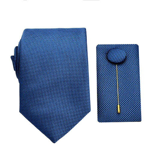 Airforce Blue Luxury Textured Weave 7.5cm Width Tie/Pocket Square/Lapel Pin Combo Set