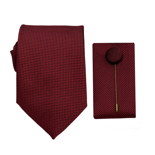 Claret Luxury Textured Weave 7.5cm Width Tie/Pocket Square/Lapel Pin Combo Set
