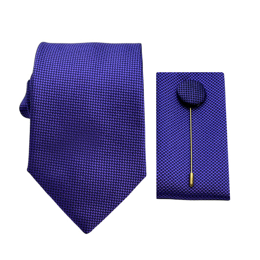 Purple Luxury Textured Weave 7.5cm Width Tie/Pocket Square/Lapel Pin Combo Set