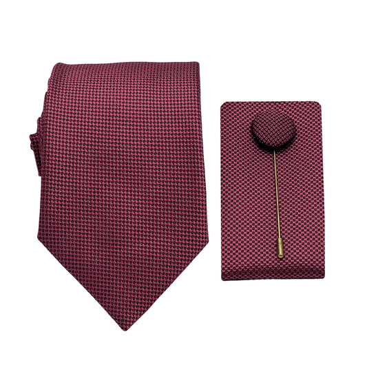 Cherry Luxury Textured Weave 7.5cm Width Tie/Pocket Square/Lapel Pin Combo Set