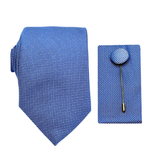 Blue Luxury Textured Weave 7.5cm Width Tie/Pocket Square/Lapel Pin Combo Set