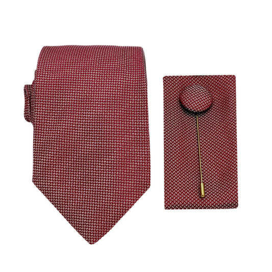Burgundy Luxury Textured Weave 7.5cm Width Tie/Pocket Square/Lapel Pin Combo Set