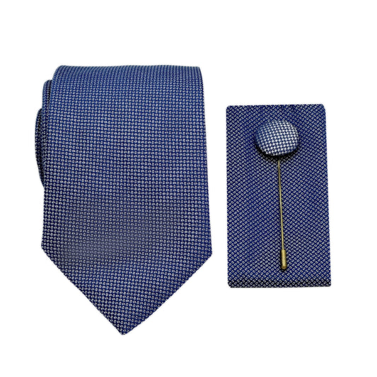 Navy Luxury Textured Weave 7.5cm Width Tie/Pocket Square/Lapel Pin Combo Set