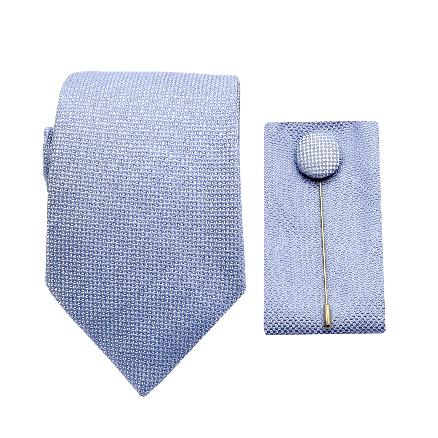 Sky Blue Luxury Textured Weave 7.5cm Width Tie/Pocket Square/Lapel Pin Combo Set