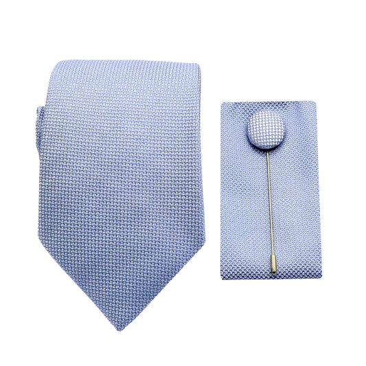 Sky Blue Luxury Textured Weave 7.5cm Width Tie/Pocket Square/Lapel Pin Combo Set