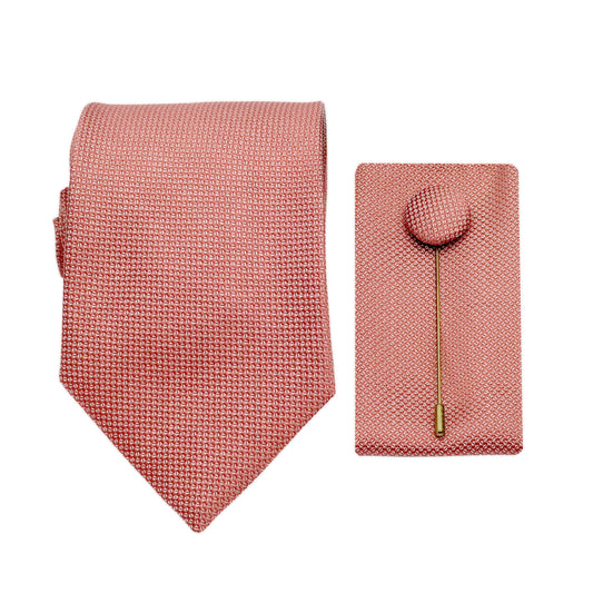 Tangerine Luxury Textured Weave 7.5cm Width Tie/Pocket Square/Lapel Pin Combo Set