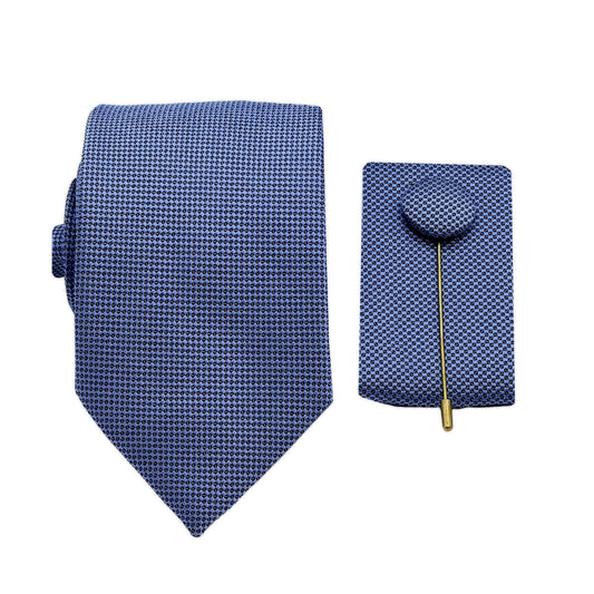 Steel Blue Luxury Textured Weave 7.5cm Width Tie/Pocket Square/Lapel Pin Combo Set