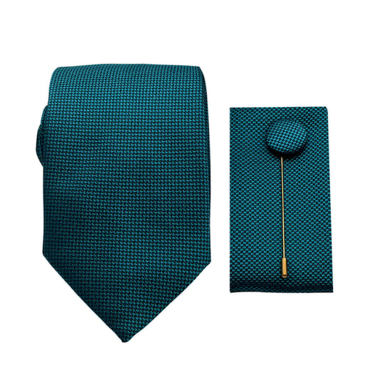 Teal Luxury Textured Weave 7.5cm Width Tie/Pocket Square/Lapel Pin Combo Set