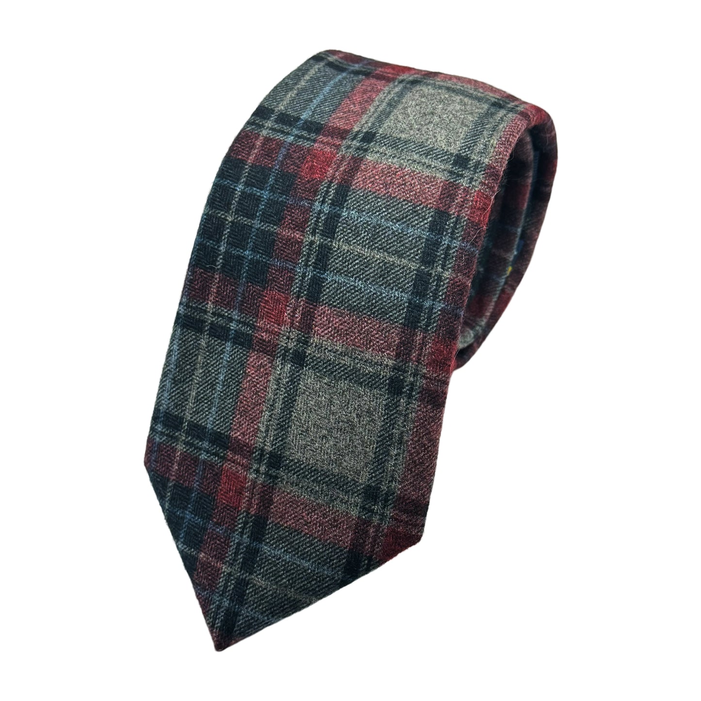 Grey/Burgundy Mens Luxury Soft Wool Effect Tartan Weave Neck Tie
